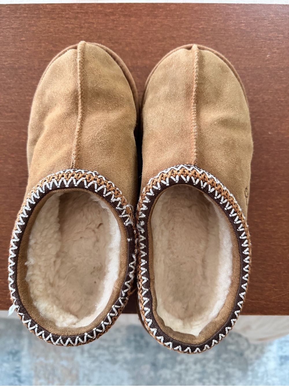 UGG Womens Chestnut Suede Slip-On Slippers with Plush Lining